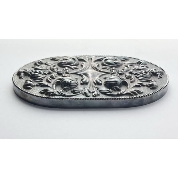 1990s Atlantis “Chartres” Crystal Oval Box & Silverplate Lid 7” Signed - Picture 9 of 12